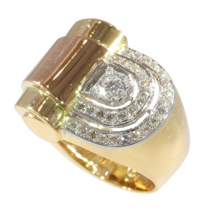 Architectural Beauty: Vintage 1950s Diamond Ring in Yellow, Red Gold, and Platinum